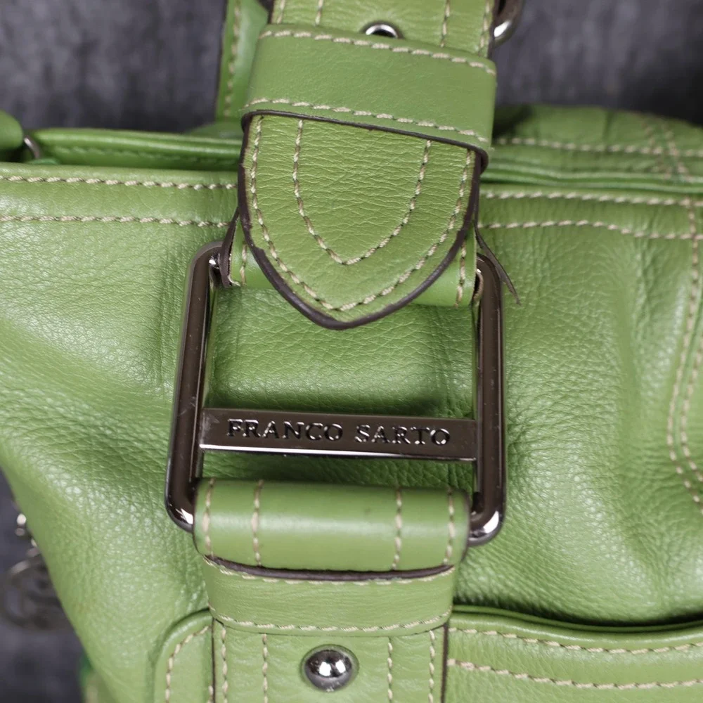 Franco Sarto Shoulder Bag Womens Medium Green Leather Buckle Zip Pockets Charm